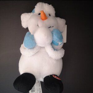 NWT Holiday Time Singing Snowball Pal Blue & White w/ Black Feet 10" Tall